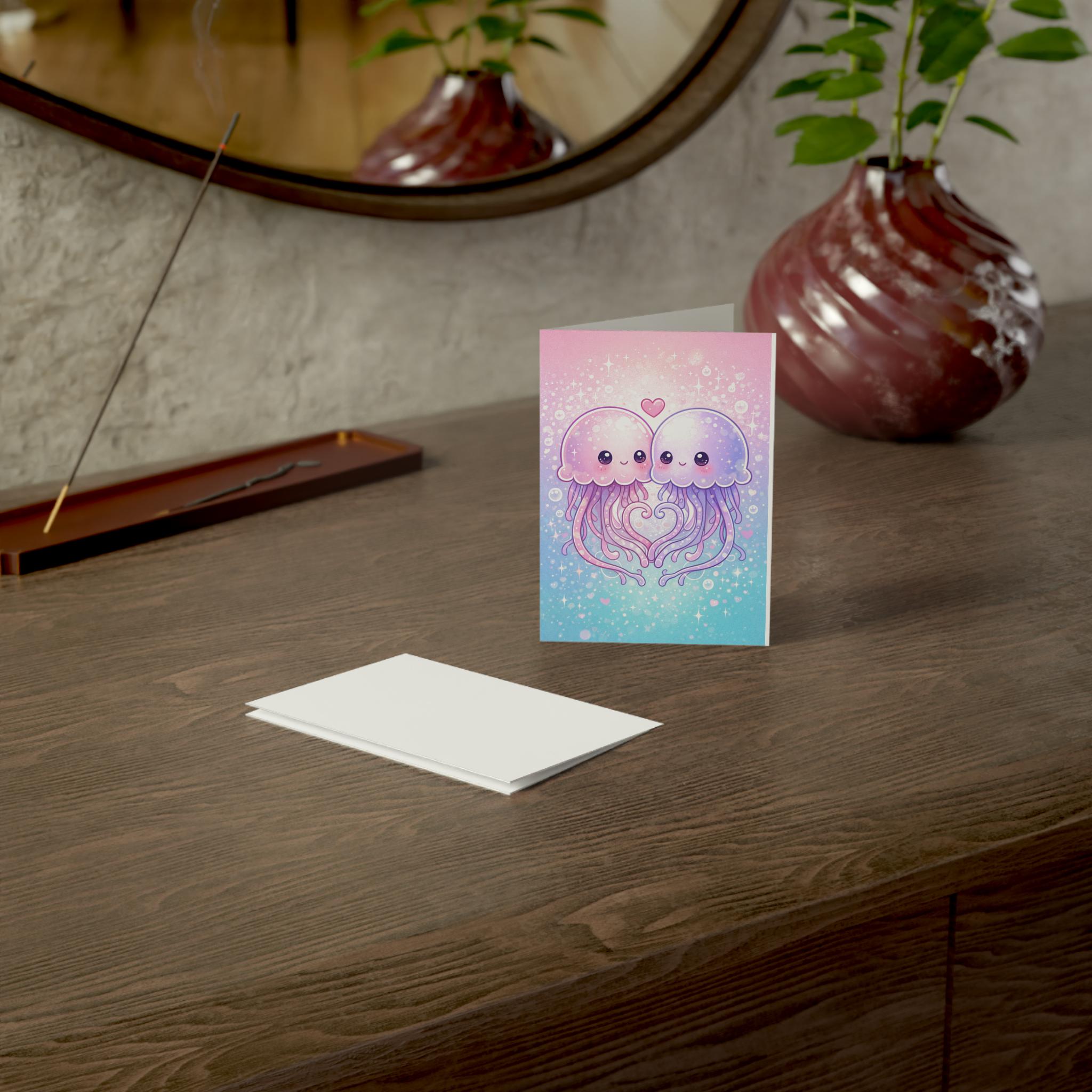 Pastel Jellyfish Heart Greeting Cards