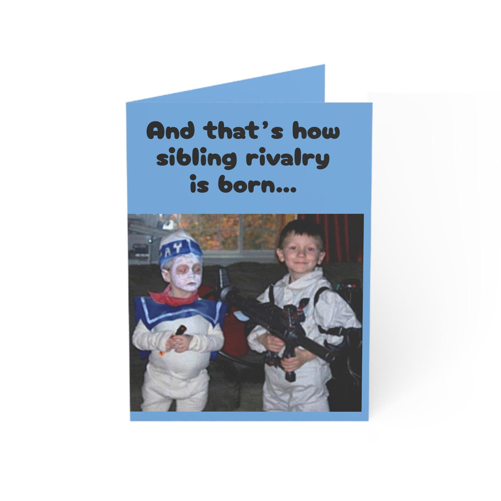 Younger Brother Blues Greeting Card, Retro Sibling Rivalry Halloween Costume