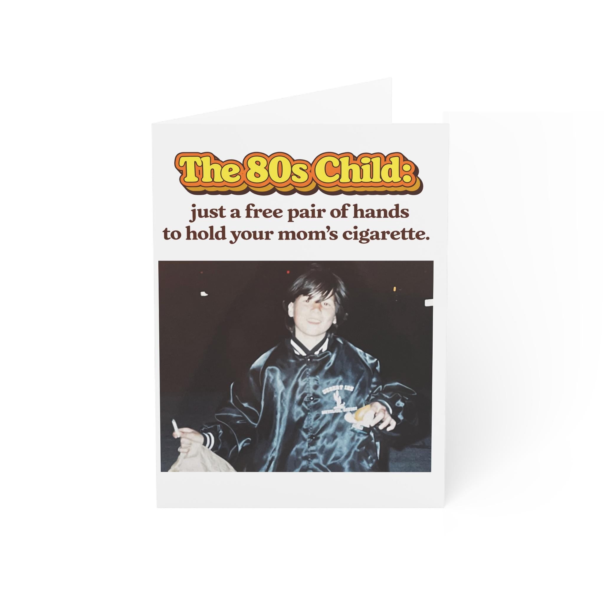 80s Kid Holding Mom's Cigarette Greeting Cards | Retro Nostalgia Cards