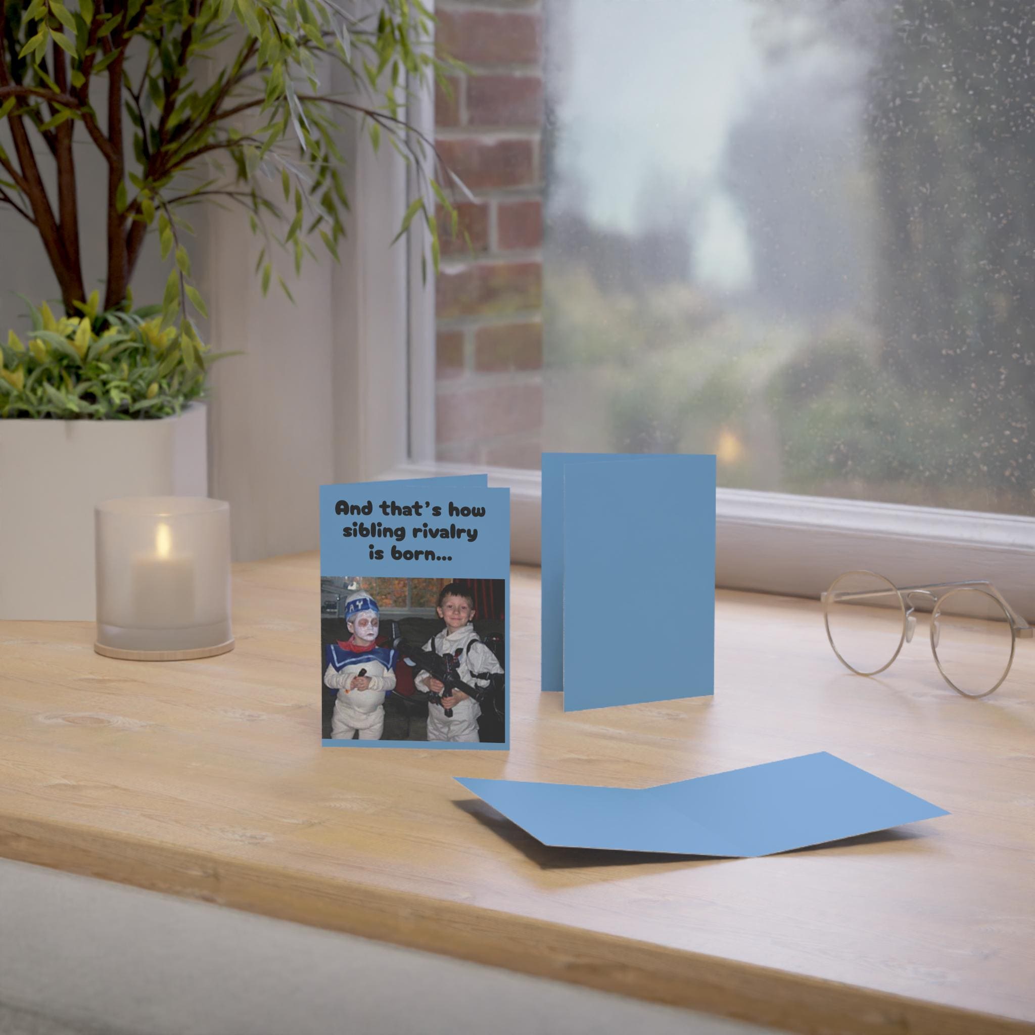 Younger Brother Blues Greeting Card, Retro Sibling Rivalry Halloween Costume