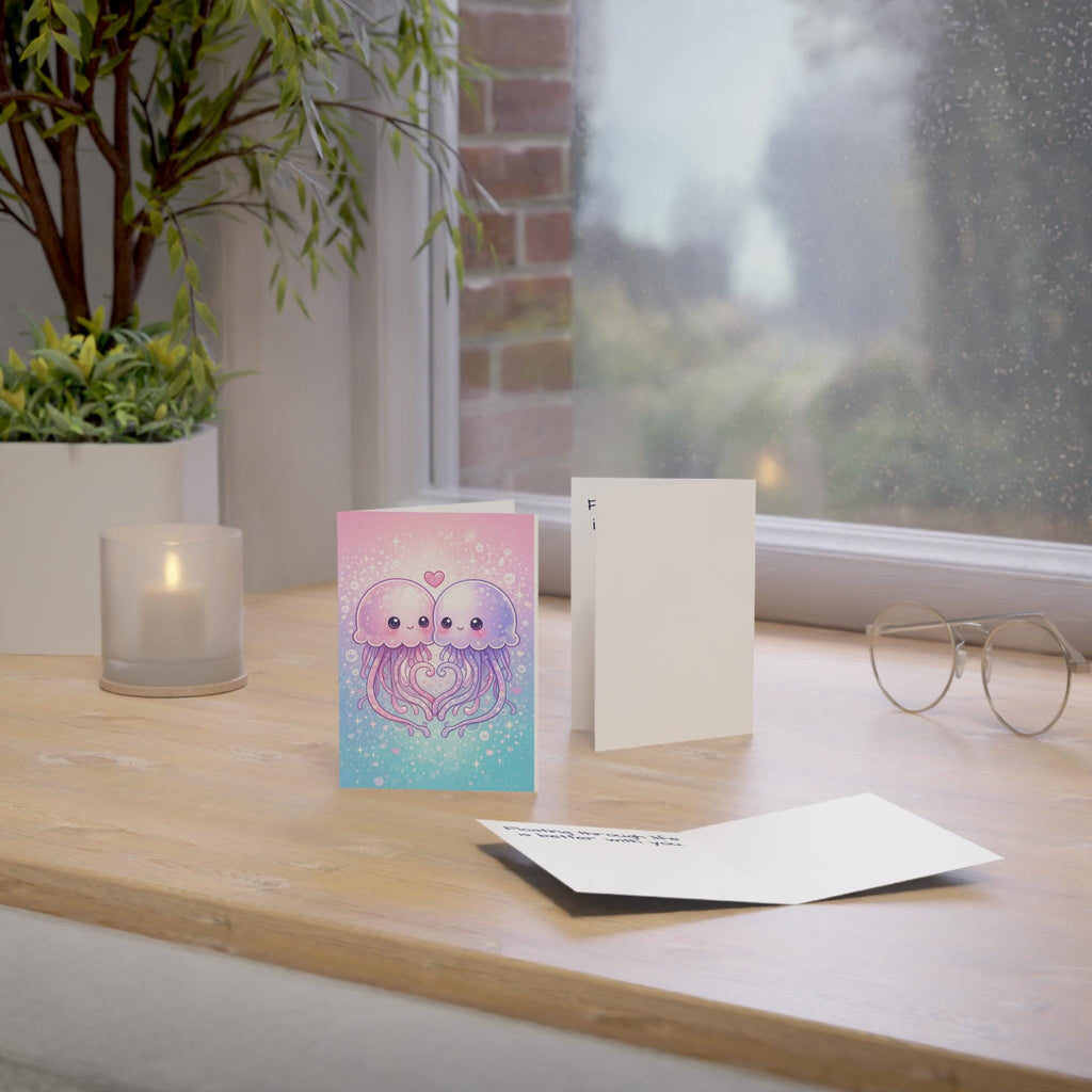 Pastel Jellyfish Heart Greeting Cards