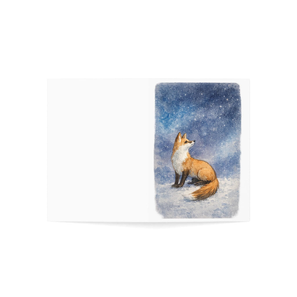 Winter Fox Watercolor Illustration Quiet Night Nature Art