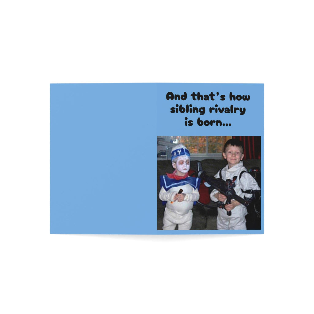 Younger Brother Blues Greeting Card, Retro Sibling Rivalry Halloween Costume