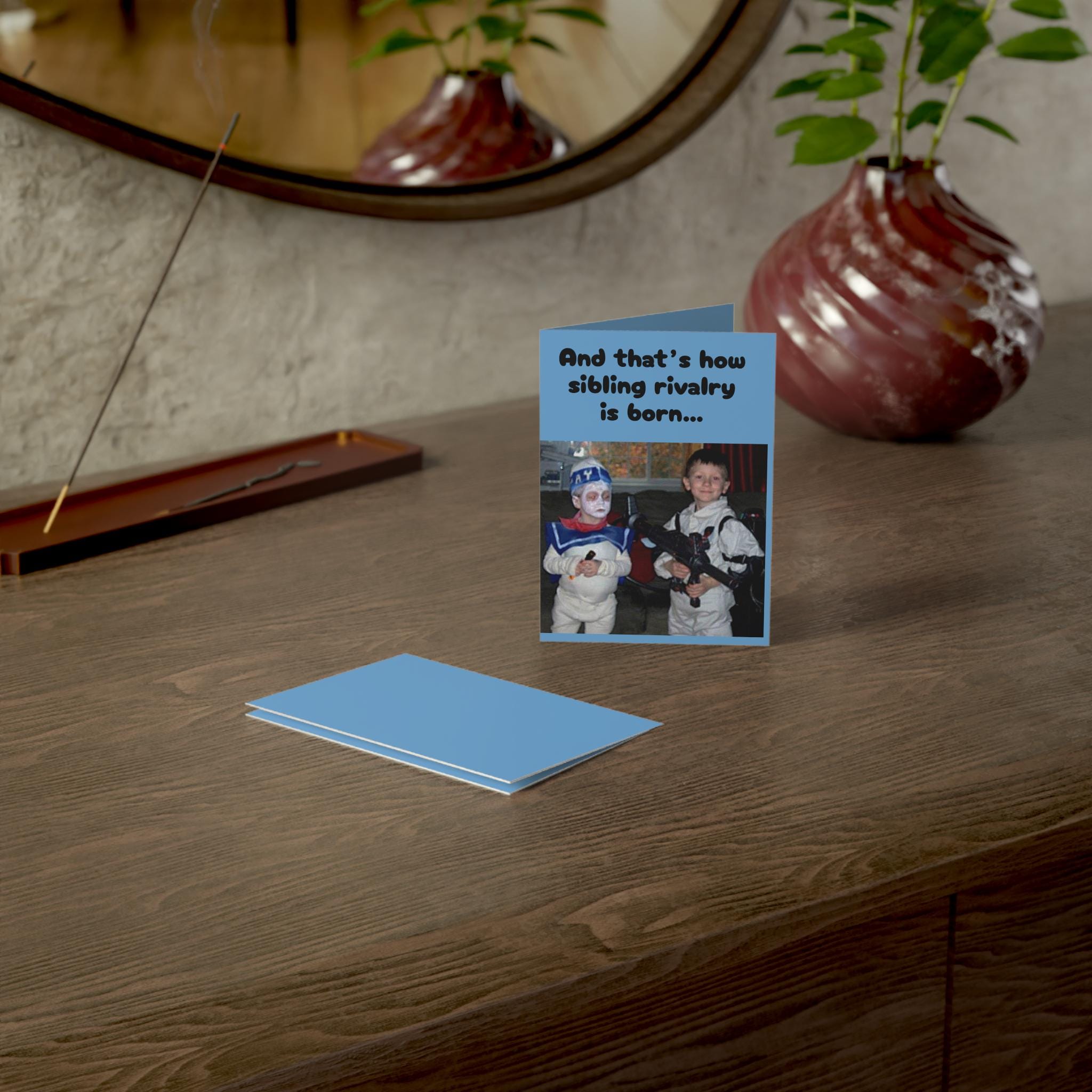 Younger Brother Blues Greeting Card, Retro Sibling Rivalry Halloween Costume